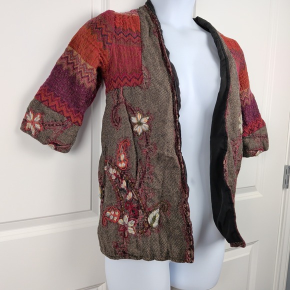 Soft Surroundings Jackets & Blazers - Patchwork Earthy Goblincore Wool Embroidered Jacket PXS Red Brown Paisley